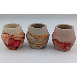 Nemadji Pottery Vase Handmade Southwestern USA Vintage Red Orange Swirl Set of 3
